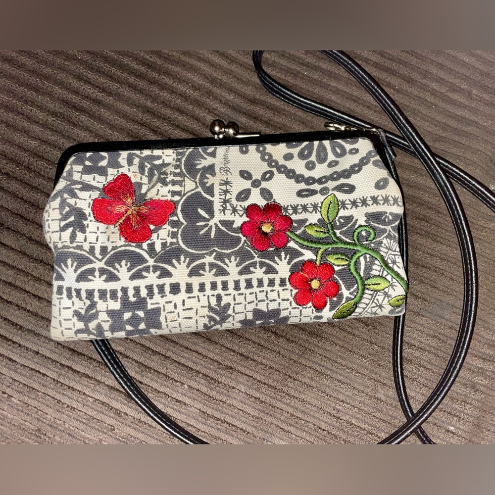 Brighton Floral Embroidered Wallet/Crossbody Bag. Very good condition.